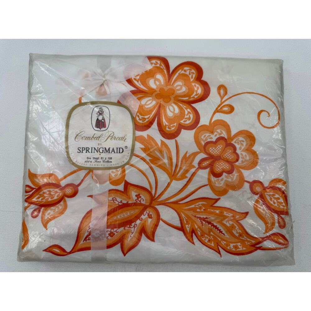 Vintage 60s Springmaid Combed Percale 100% Cotton Flat Sheet 81x108 NOS USA